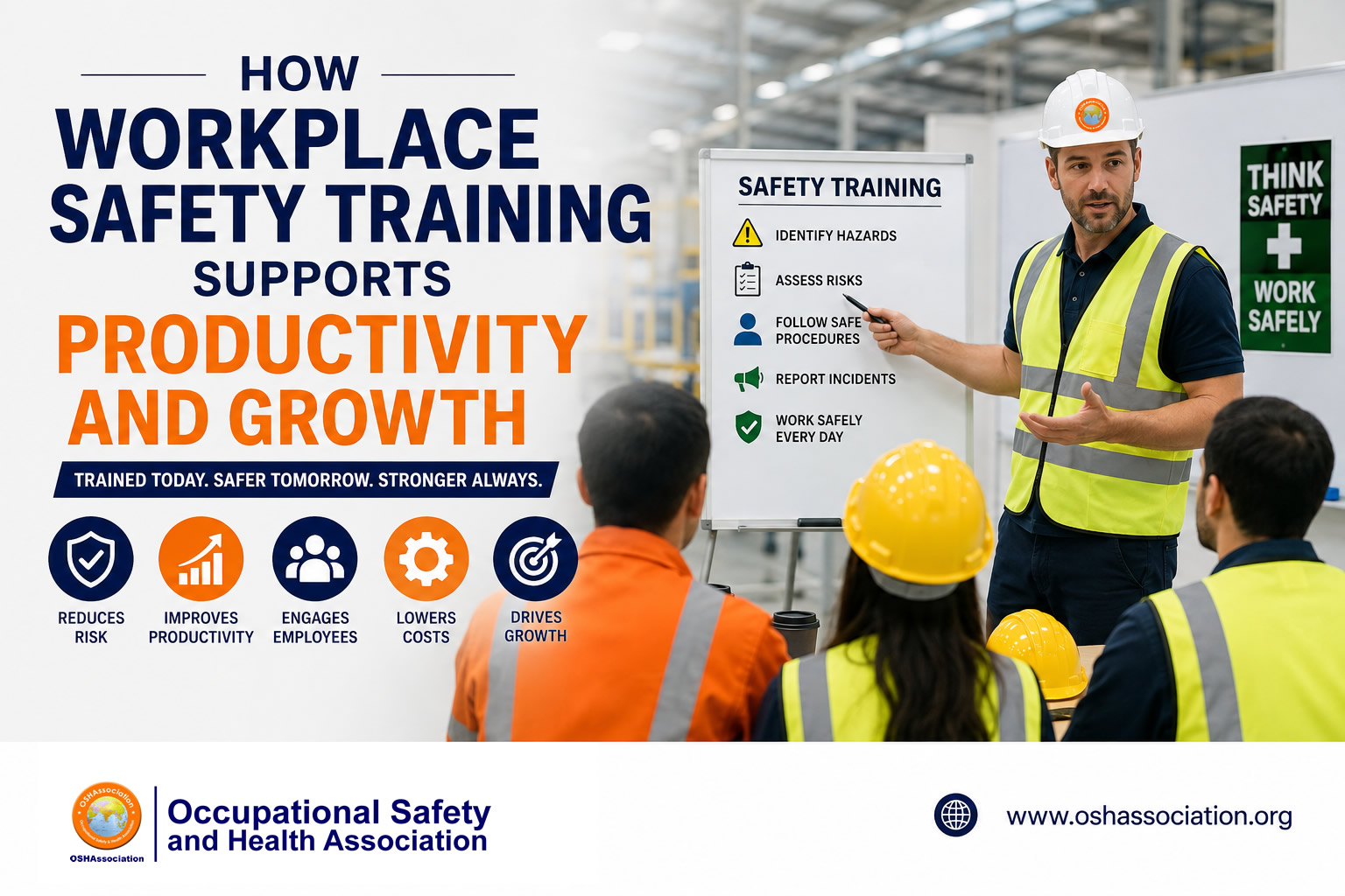 Employees participating in workplace safety training while learning hazard identification and safe working practices in an industrial environment.